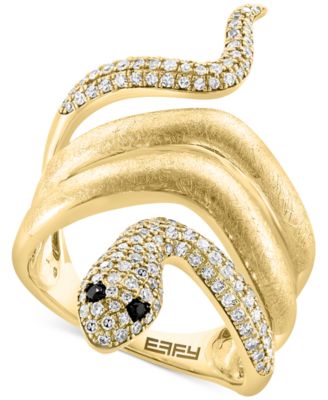 EFFY Collection - White Diamond (1/2 ct. t.w.) & Black Diamond Accent Snake Ring in 14k Gold