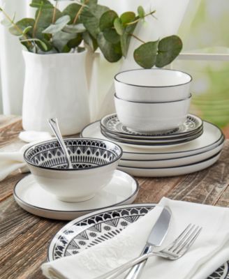 Black Pad Print 12 Pc. Dinnerware Set, Service for 4