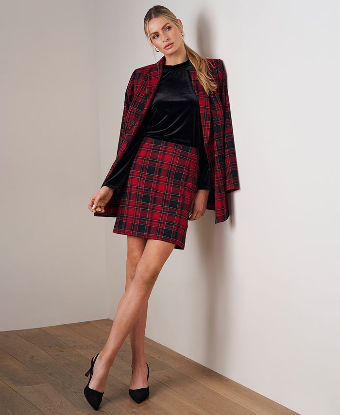 CeCe Women's Plaid DoubleBreasted Blazer Macy's