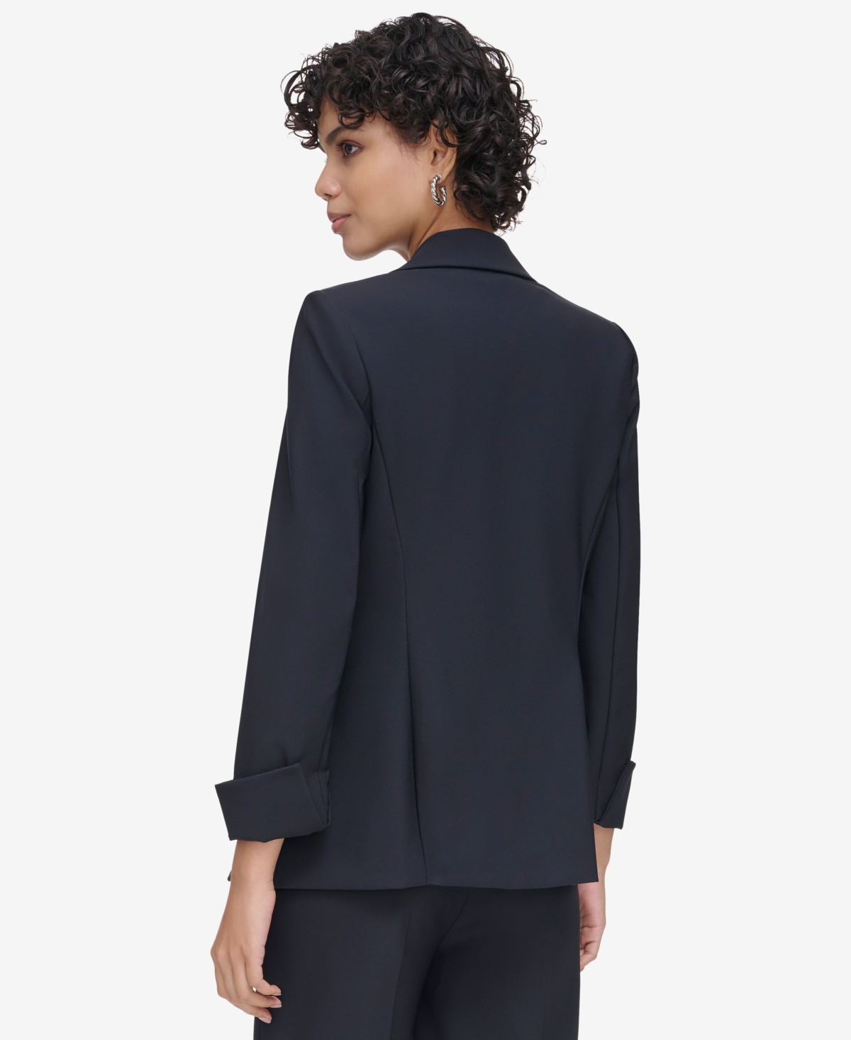 Shop Calvin Klein Petite Notched Collar Open-front Blazer In Navy
