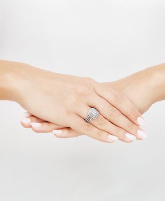 Lab Grown Diamond Emerald-Cut & Round Halo Triple Row Ring (2 ct. t.w.) in 14k White Gold