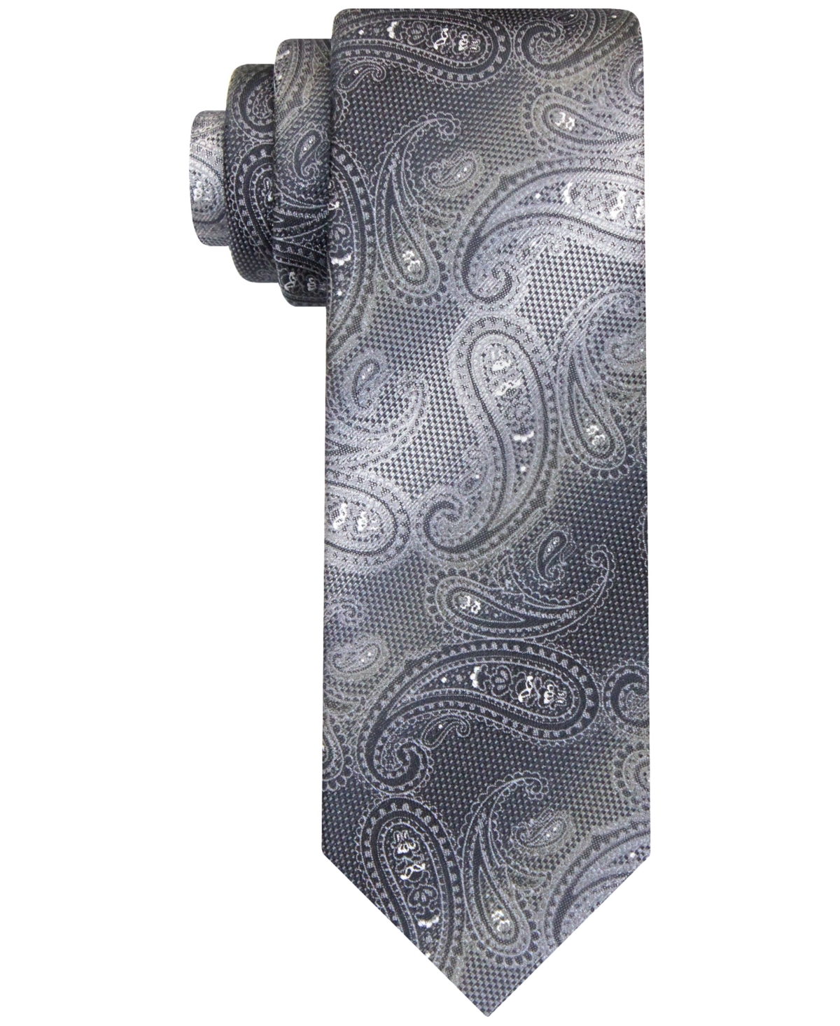 Van Heusen Men's Shimmering Paisley Long Tie In Black