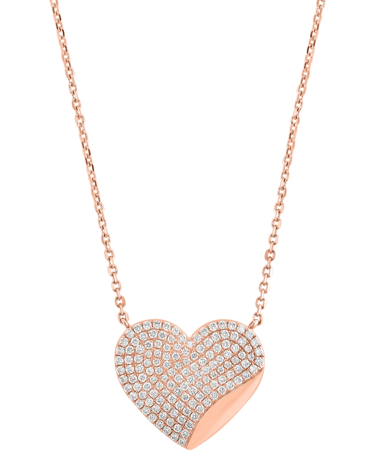 Effy Collection Effy Diamond Pave Heart Pendant Necklace (1/2 Ct. T.w.) In 14k Rose Gold, 16" + 2" Extender