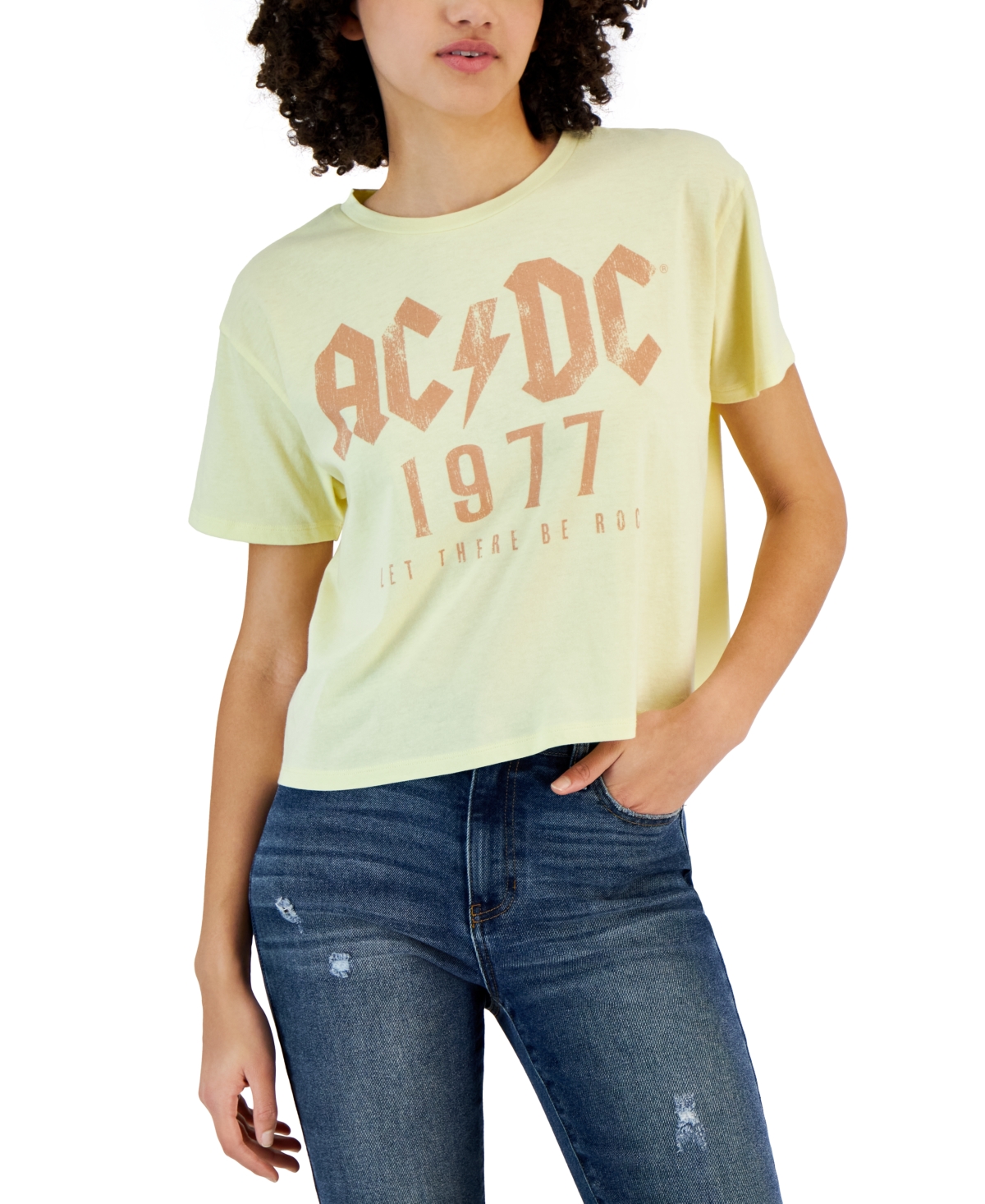 Juniors' Ac/Dc 1977 Print Graphic T-Shirt - Yellow