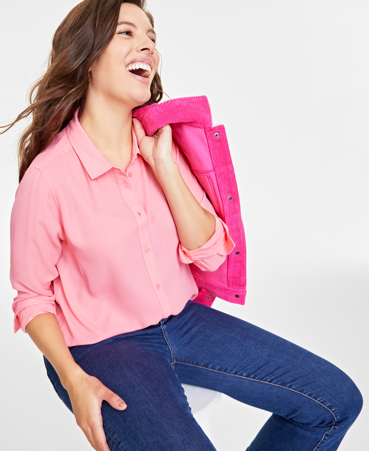 On 34th Women's Button-front Crepe Shirt, Created For Macy's In Salmon Rose