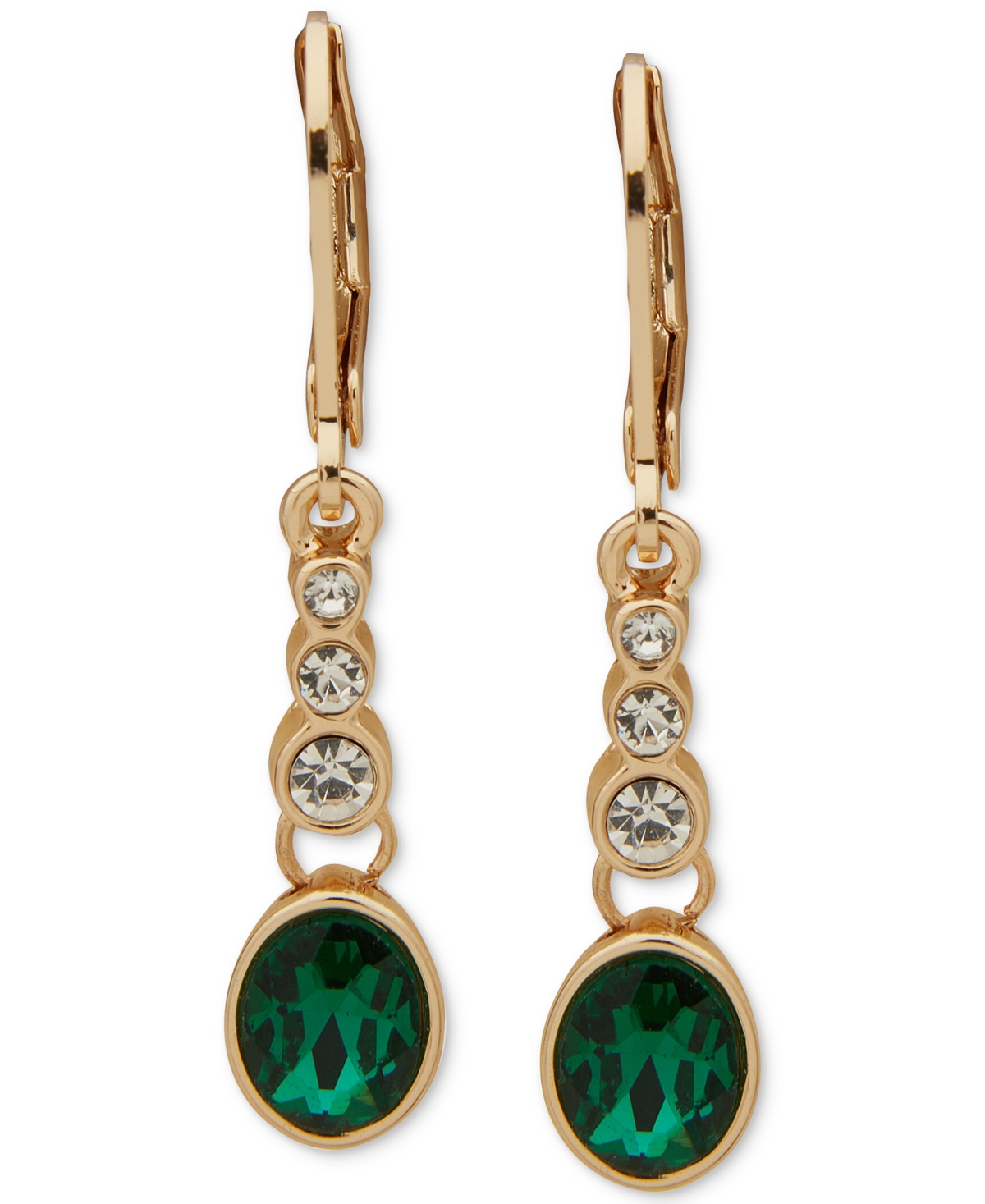 Gold-Tone Green Stone & Crystal Linear Drop Earrings - Green