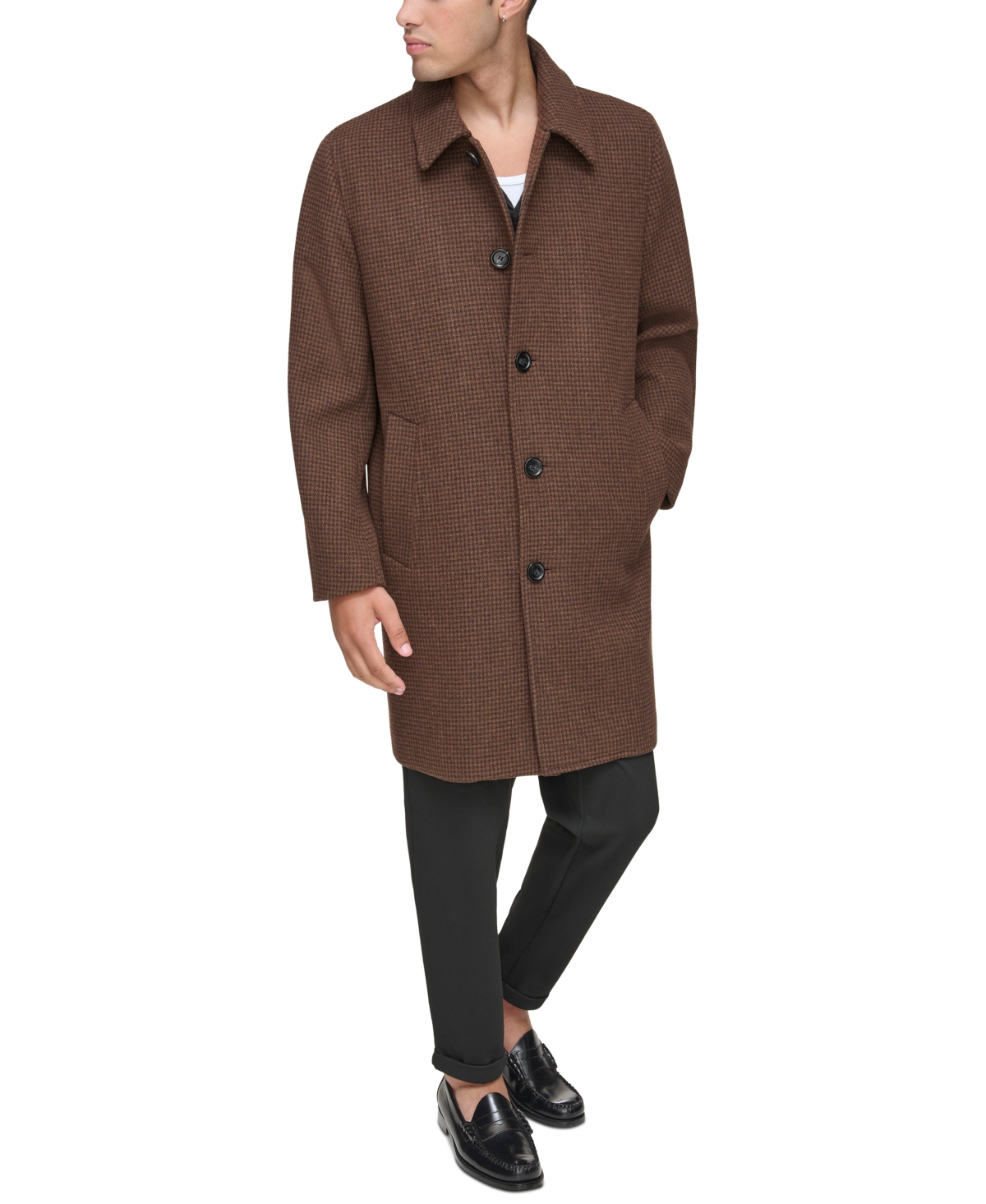 Marc New York Men's Rennel Houndstooth Single-breasted Topcoat In Brown