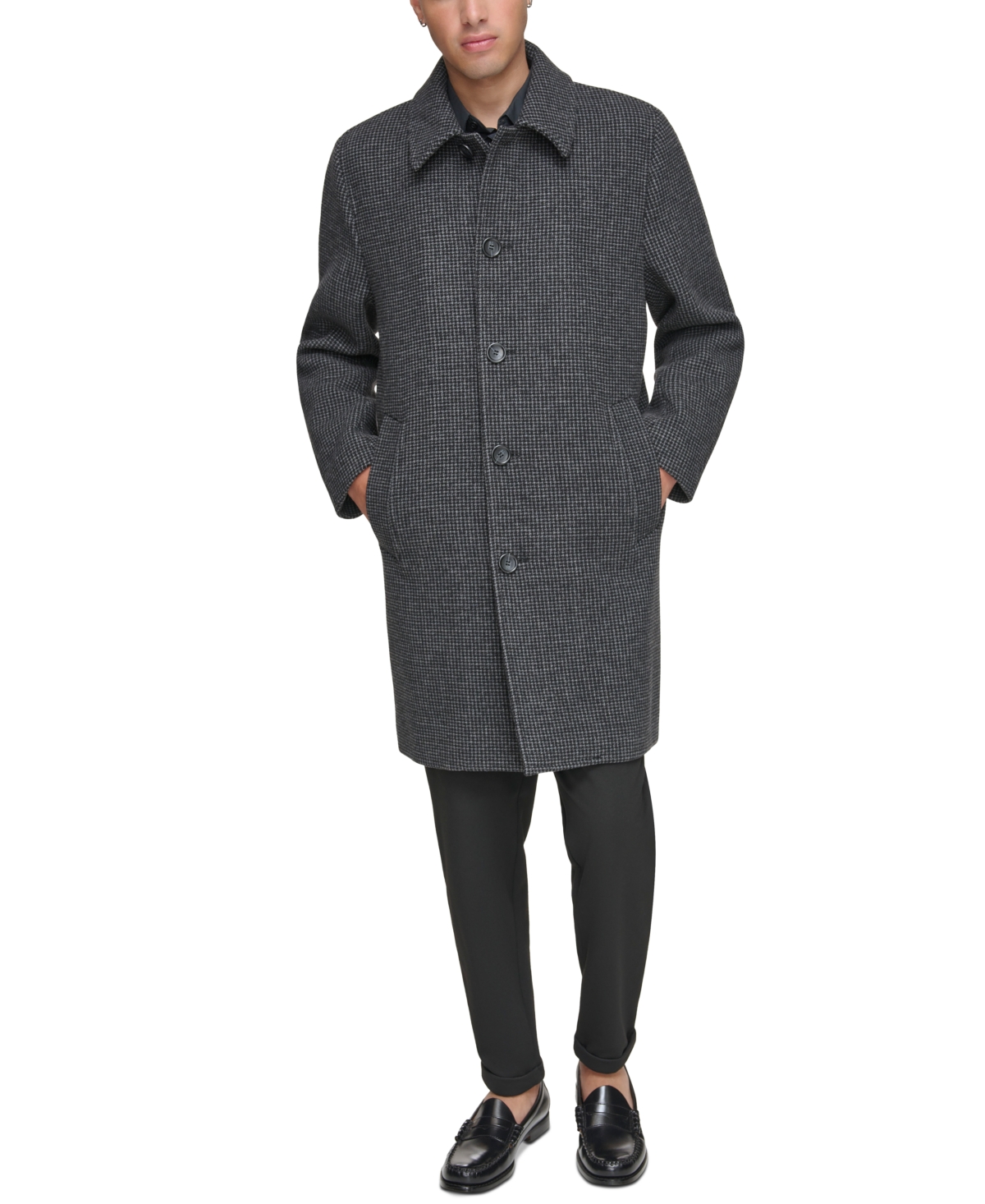 Marc New York Men's Rennel Houndstooth Single-breasted Topcoat In Charcoal