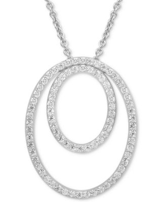 Macy's - Diamond Openwork Double Oval 18" Pendant Necklace (1/2 ct. t.w.) in Sterling Silver