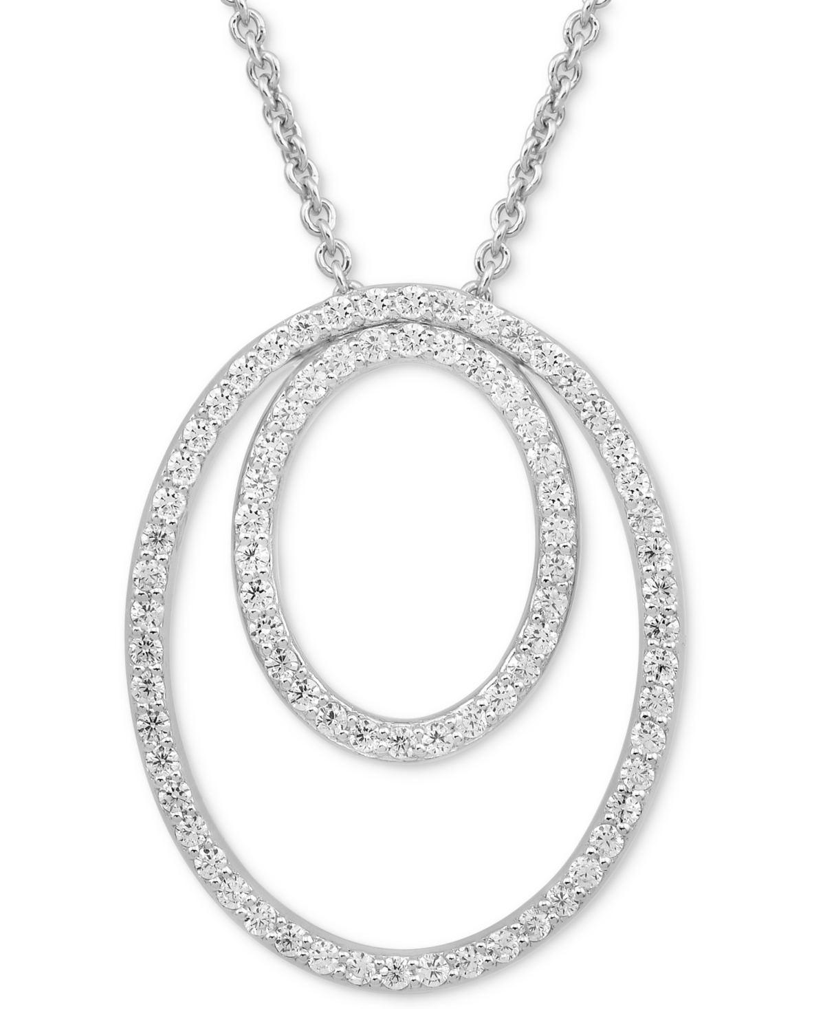 Macy's Diamond Openwork Double Oval 18" Pendant Necklace (1/2 Ct. T.w.) In Sterling Silver
