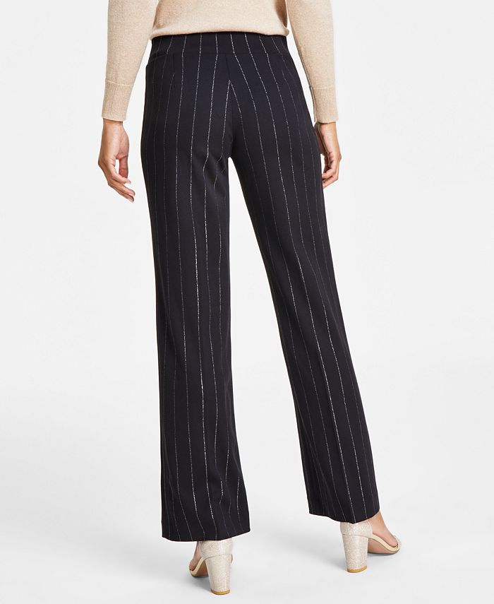 Anne Klein Women's Pinstriped Compression Pull-On Wide-Leg Pants ...