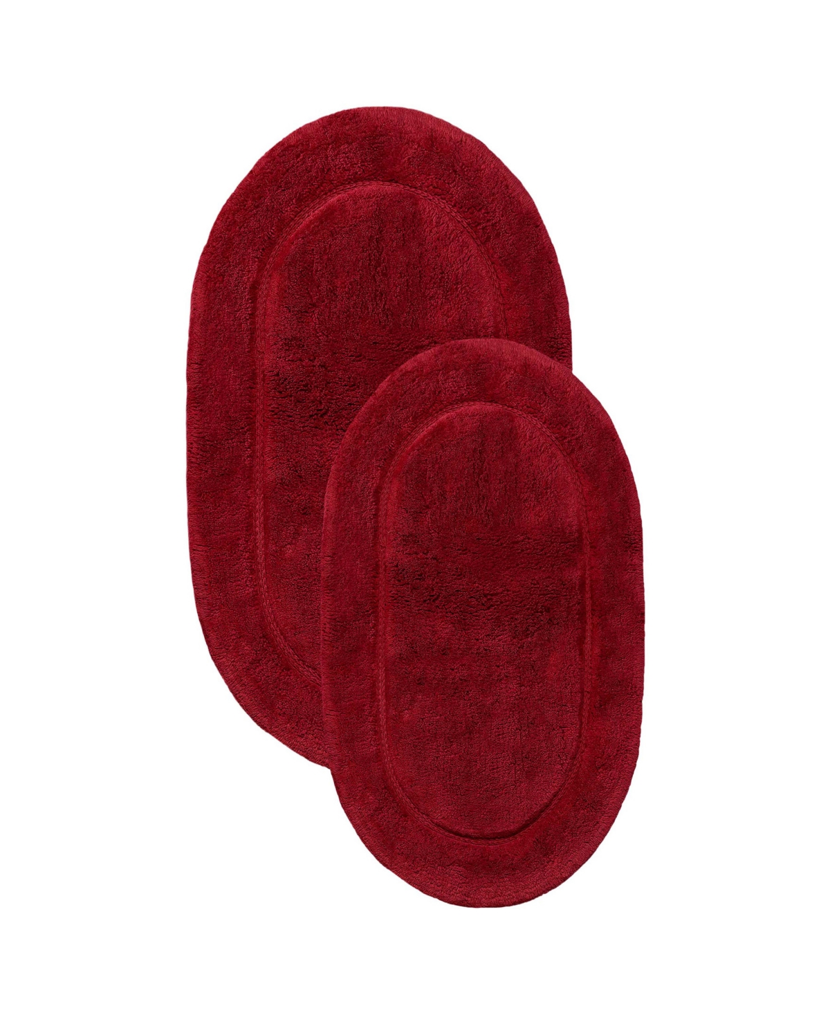 Superior Oval Solid Non-skid Washable Cotton 2 Piece Bath Rug Set In Burgundy