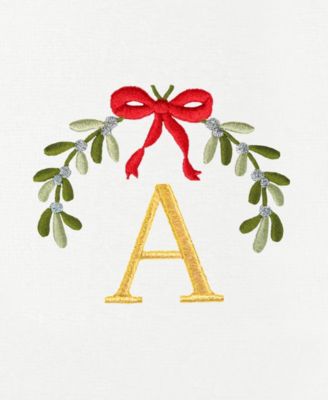 Christmas Mistletoe Monogram White Embroidered Luxury Turkish Cotton Hand Towels, 2 Piece Set