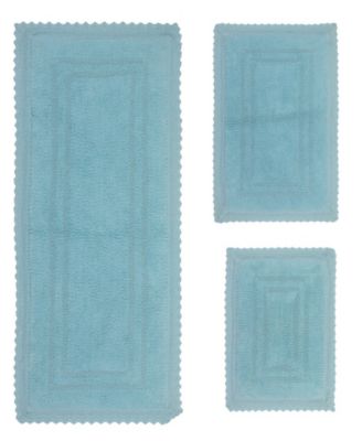 Set of 2 Opulent Collection Aqua Cotton Reversible Tufted Bath Rug Set -  Home Weavers