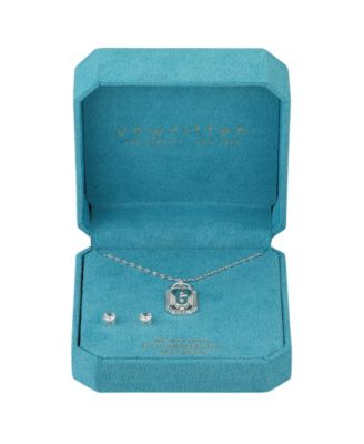 Cubic Zirconia Initial Pendant Necklace and Stud Earring Set