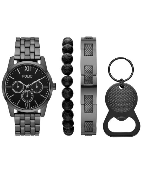 Мужские часы Folio Quartz Three Hand Gunmetal Alloy Watch 42mm, Gift Set