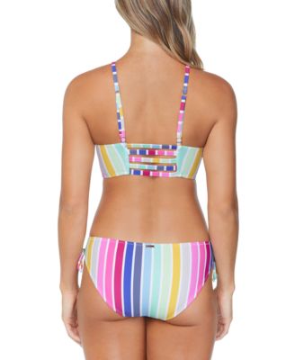 Shop Raisins Juniors Kaori Highneck Striped Bikini Top Sweet Side Tie Bikini Bottoms In Multi Color