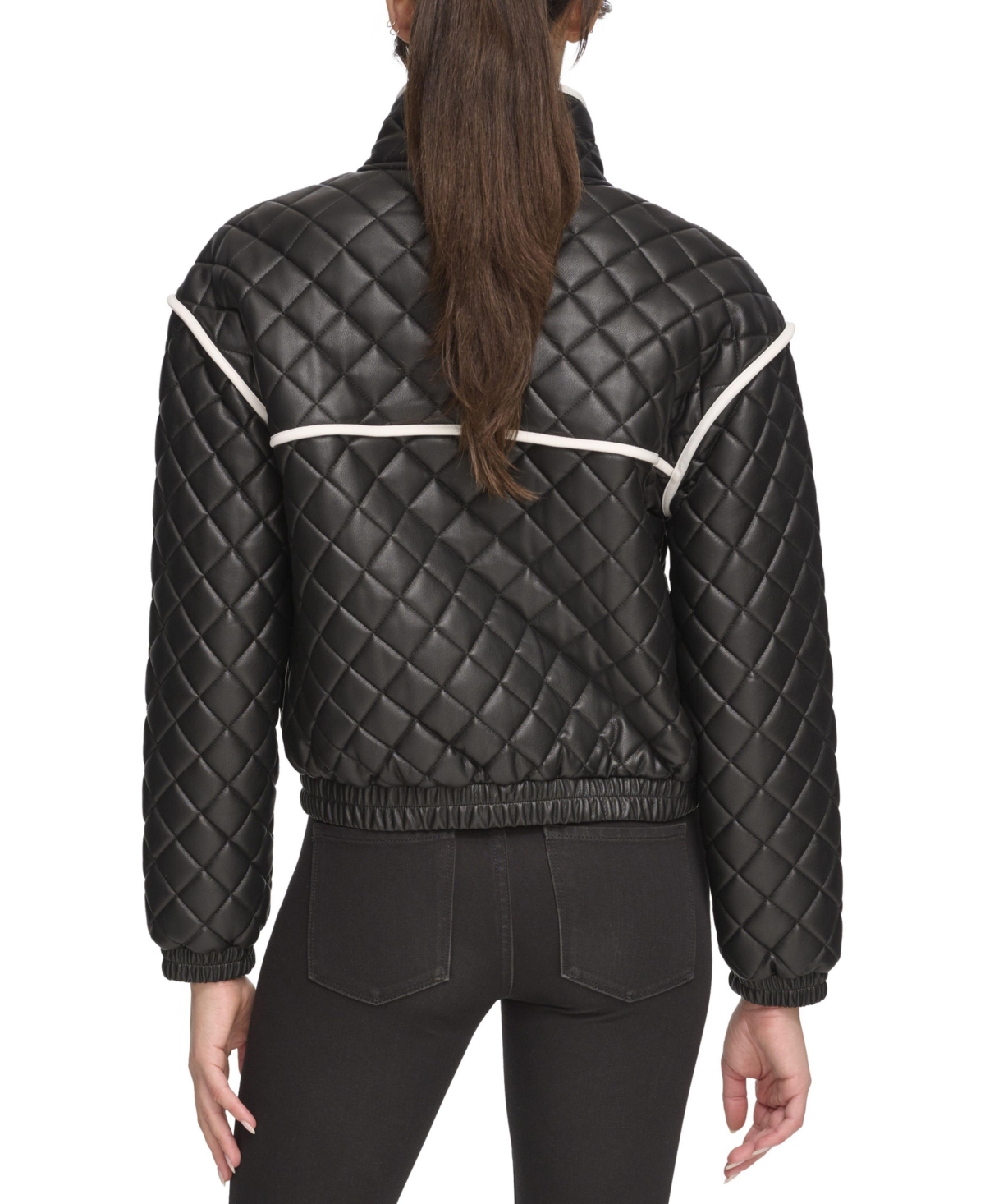 Andrew Marc Sport Women's Quilted Faux Leather Bomber Jacket With Contrast Trim