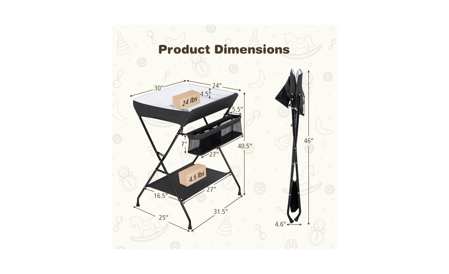 Baby Changing Table with Storage Organizer, Foldable Space-Saving Design