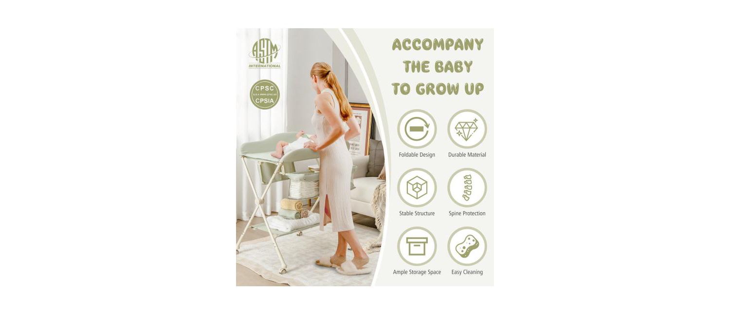 Portable Baby Changing Table with Water Basin and Rolling Wheels for Nursery