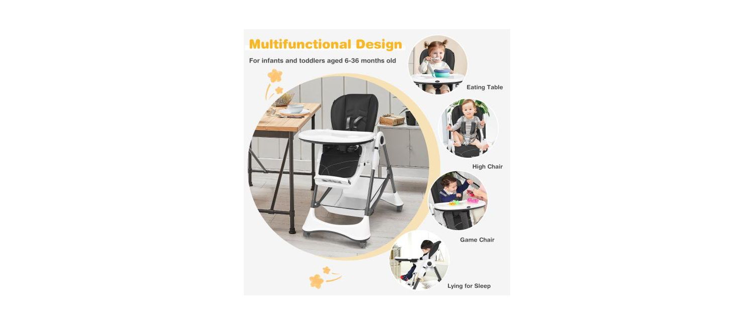 A-Shaped High Chair with 4 Lockable Wheels