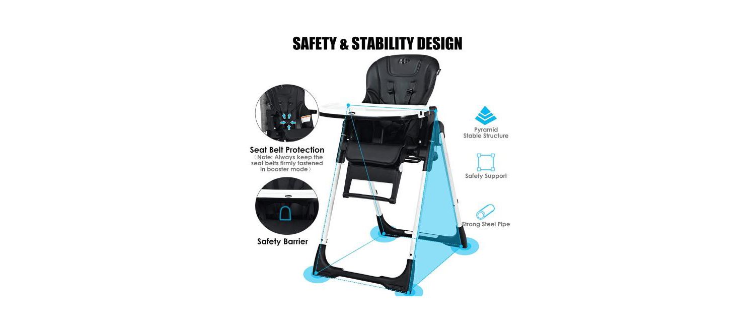 Girls 4-in-1 High Chair Booster Seat with Adjustable Height and Recline