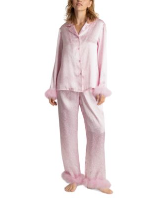 Linea Donatella Women's Marabou Feather Satin Pajama Set - Macy's