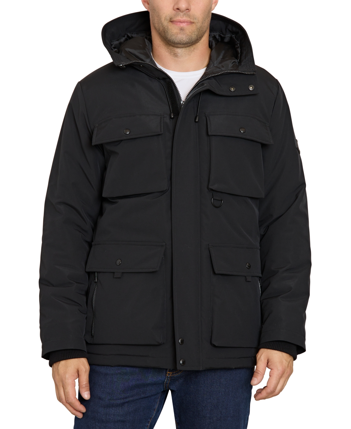 Shop Sam Edelman Men's Cargo Pocket Parka Coat In Black