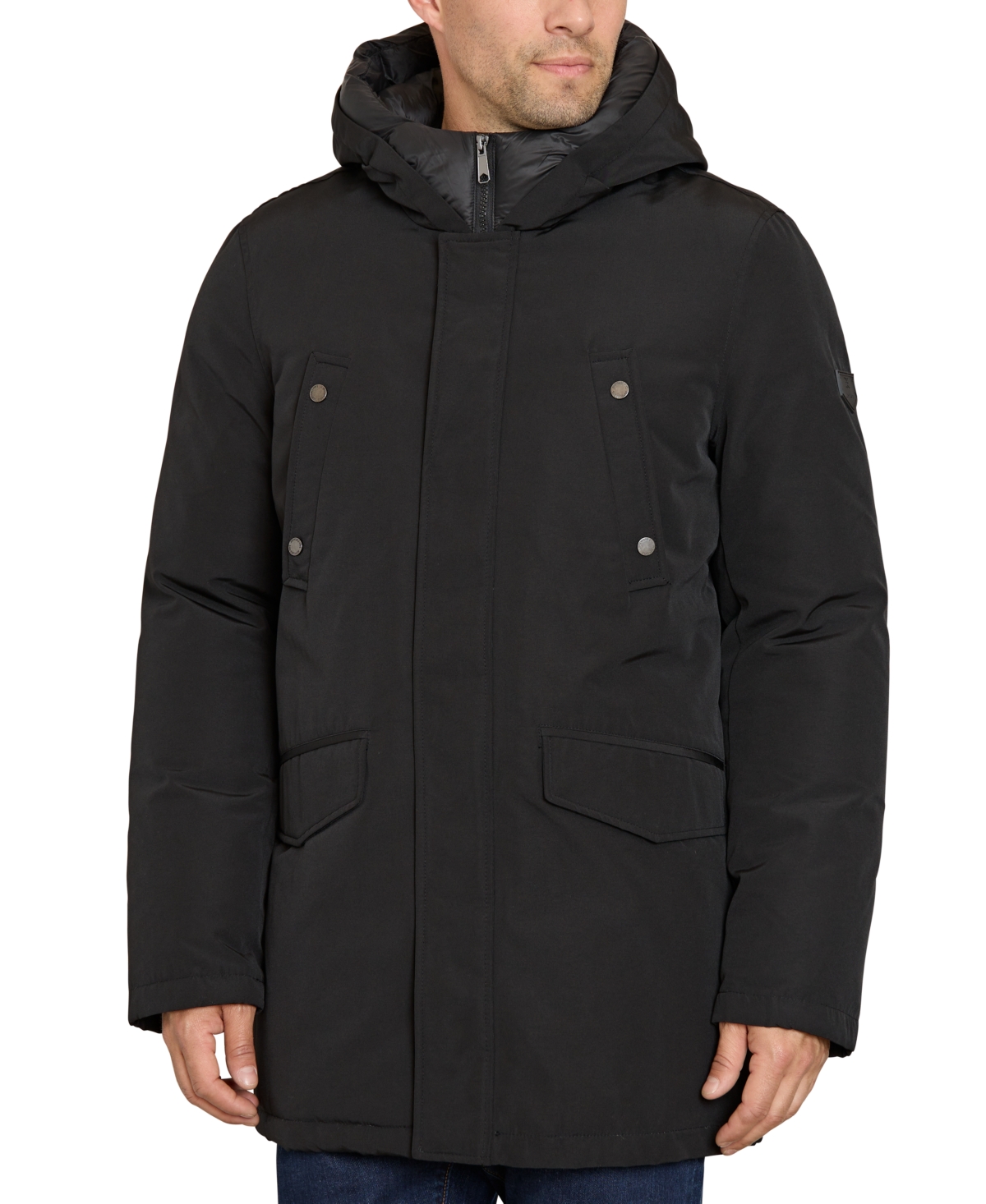 Shop Sam Edelman Men's Three-quarter Hooded Parka Coat In Black