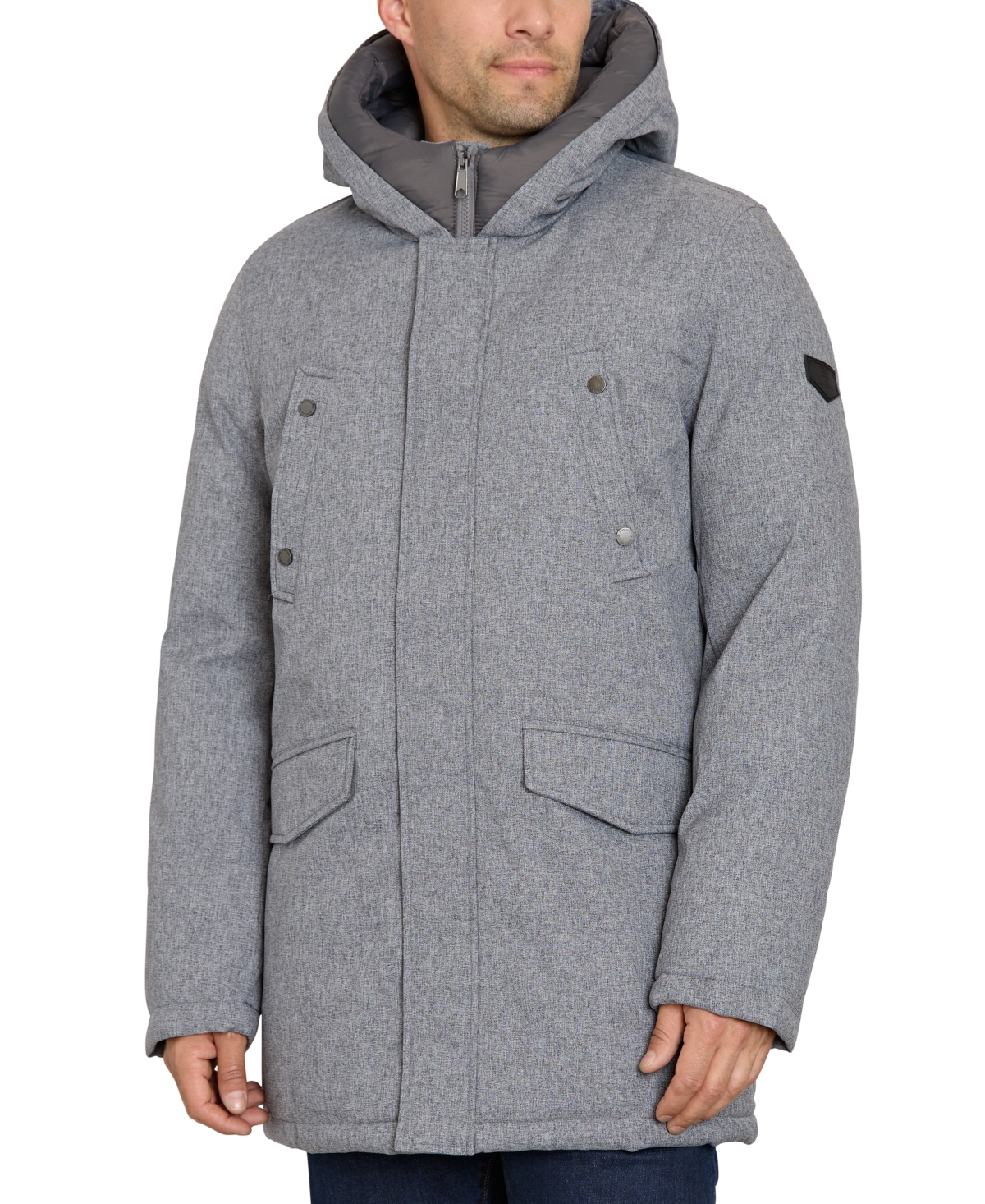 Shop Sam Edelman Men's Three-quarter Hooded Parka Coat In Grey Melange