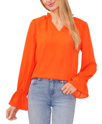 CeCe - Women's Long Sleeve V-Neck Ruffled Blouse