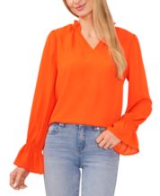 adviicd Womens Dressy Tops Womens Business Causal Tops for Women Work  Blouses Dressy Long Sleeve Shirts Orange,XXL 