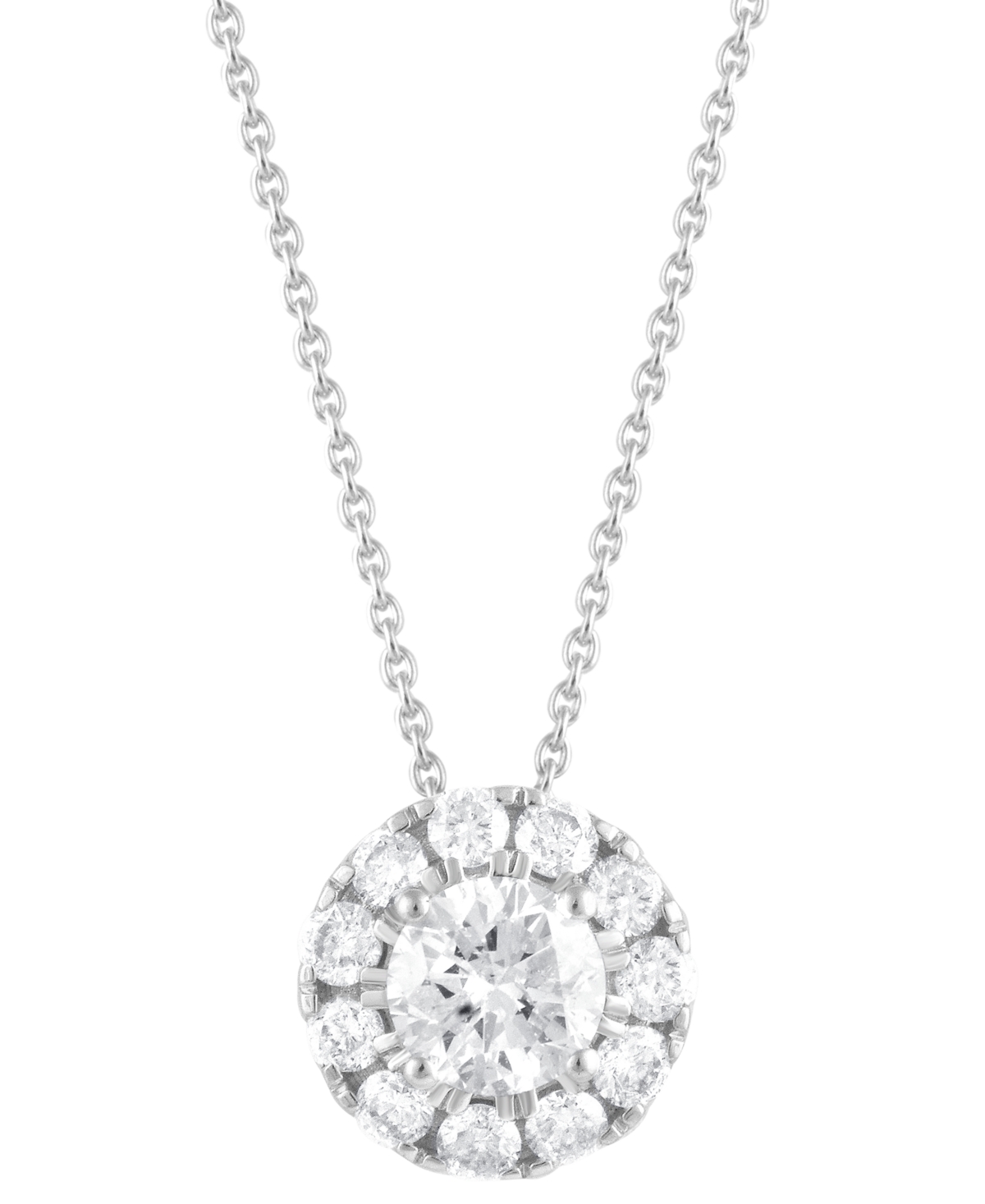 Macy's Diamond Halo 18" Pendant Necklace (1/2 Ct. T.w.) In 14k White Gold