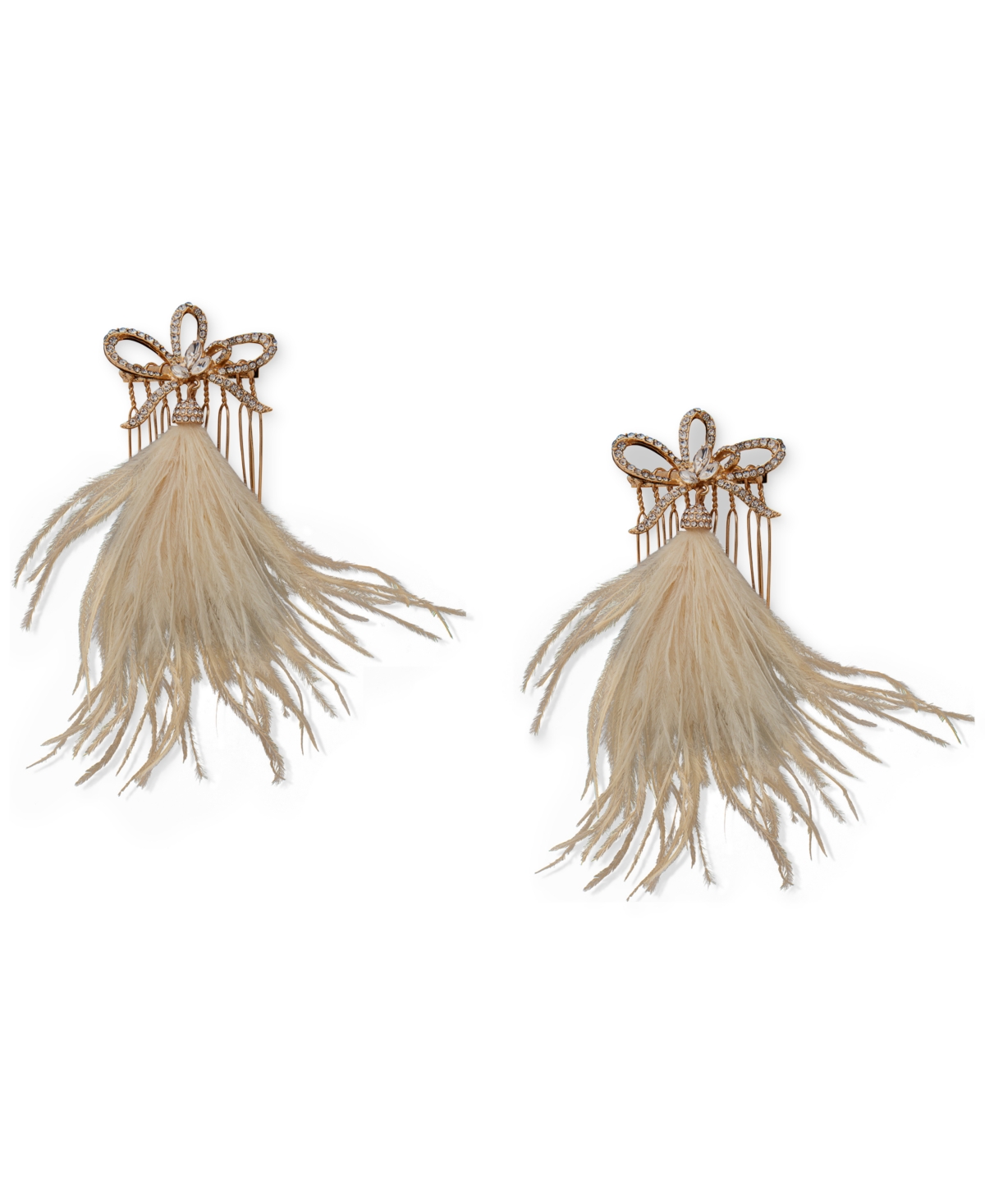 Lonna & Lilly Gold-tone Crystal Bow & Feather Hair Comb In White