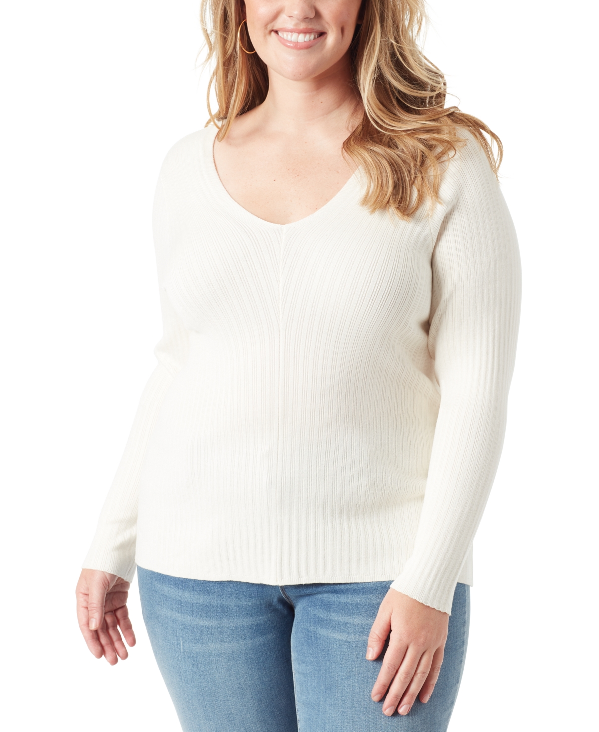 Jessica Simpson Trendy Plus Size Prescilla Ribbed Sweater In Gardenia