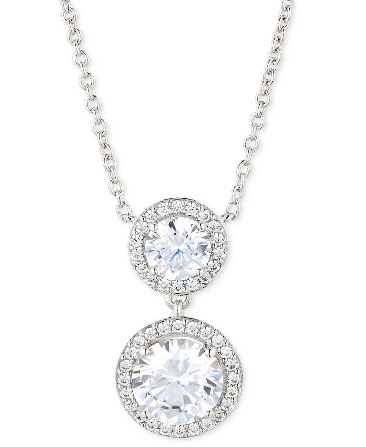 Silver-Tone Cubic Zirconia Round Halo Pendant Necklace, 16" + 2" extender, Created for Macy's - Silver