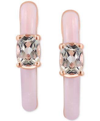 EFFY&reg; Morganite (3/8  ct. t.w.) & Pink Enamel Small Hoop Earrings in 14k Rose Gold-Plated Sterling Silver, 0.5"