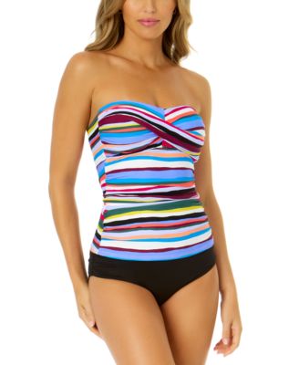 Anne Cole Striped Halter Tankini Top Solid Bikini Bottom In Multi Color Stripe