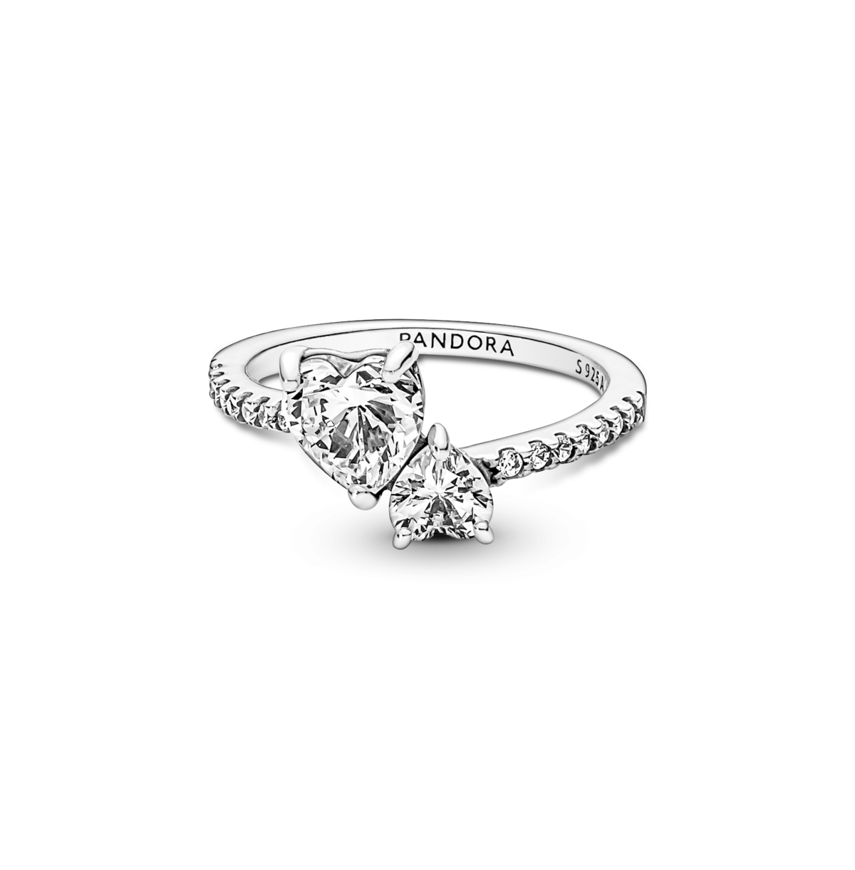 Shop Pandora Cubic Zirconia Timeless Double Heart Sparkling Ring In Silver
