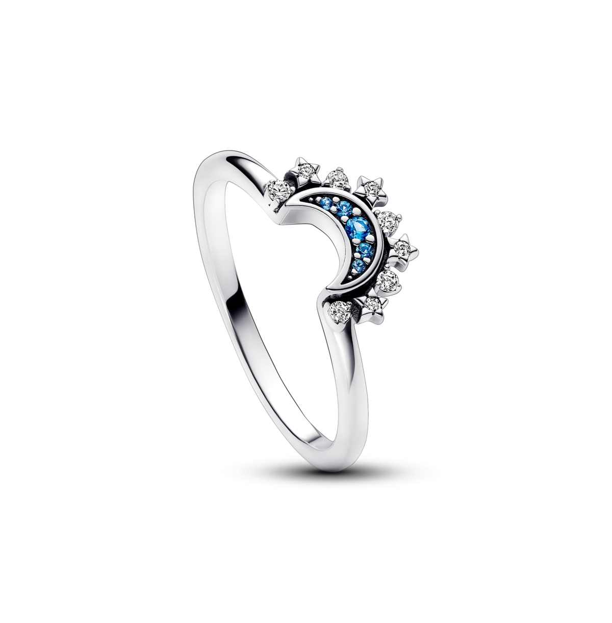 Pandora Cubic Zirconia Moments Celestial Blue Sparkling Moon Ring In Silver
