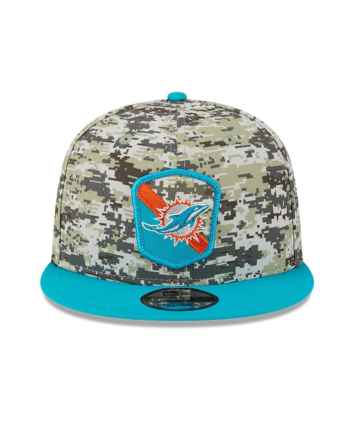 Shop New Era Men's  Camo, Aqua Miami Dolphins 2023 Salute To Service 9fifty Snapback Hat In Camo,aqua