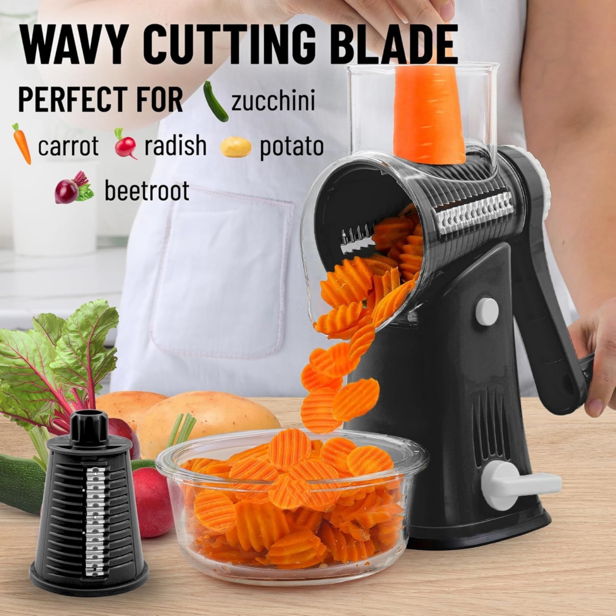 Rotary Cheese Grater with 5 Interchangeable Stainless Steel Blades
