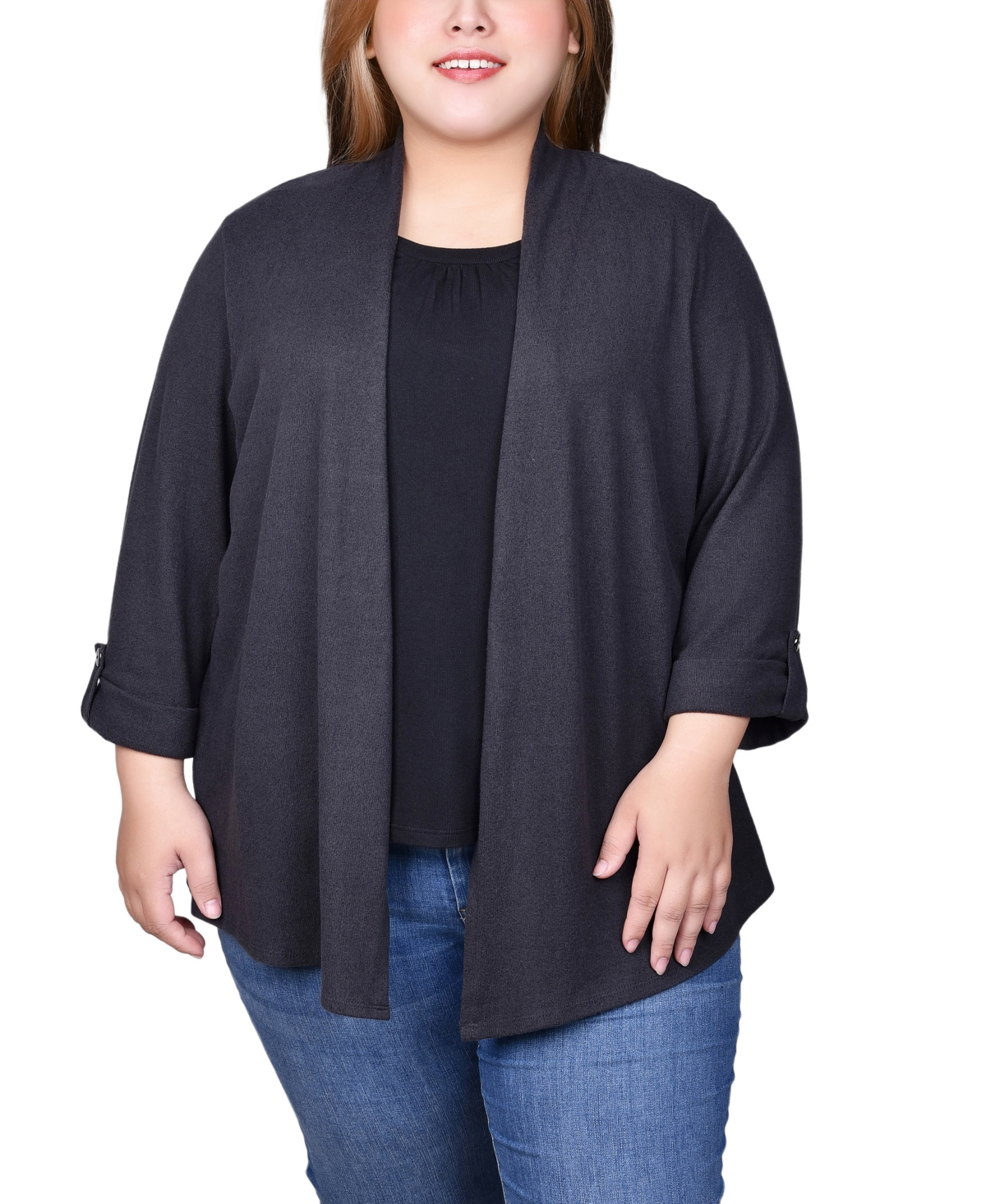 NY COLLECTION PLUS SIZE 3/4 SLEEVE TWO IN ONE TOP