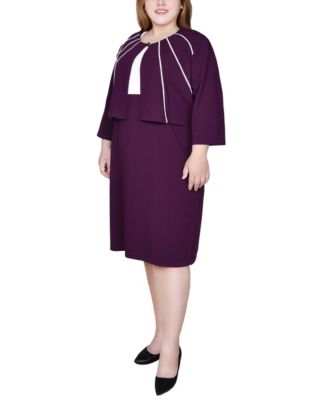 NY Collection Plus Size 3/4 Sleeve Two Piece Dress Set - Macy's