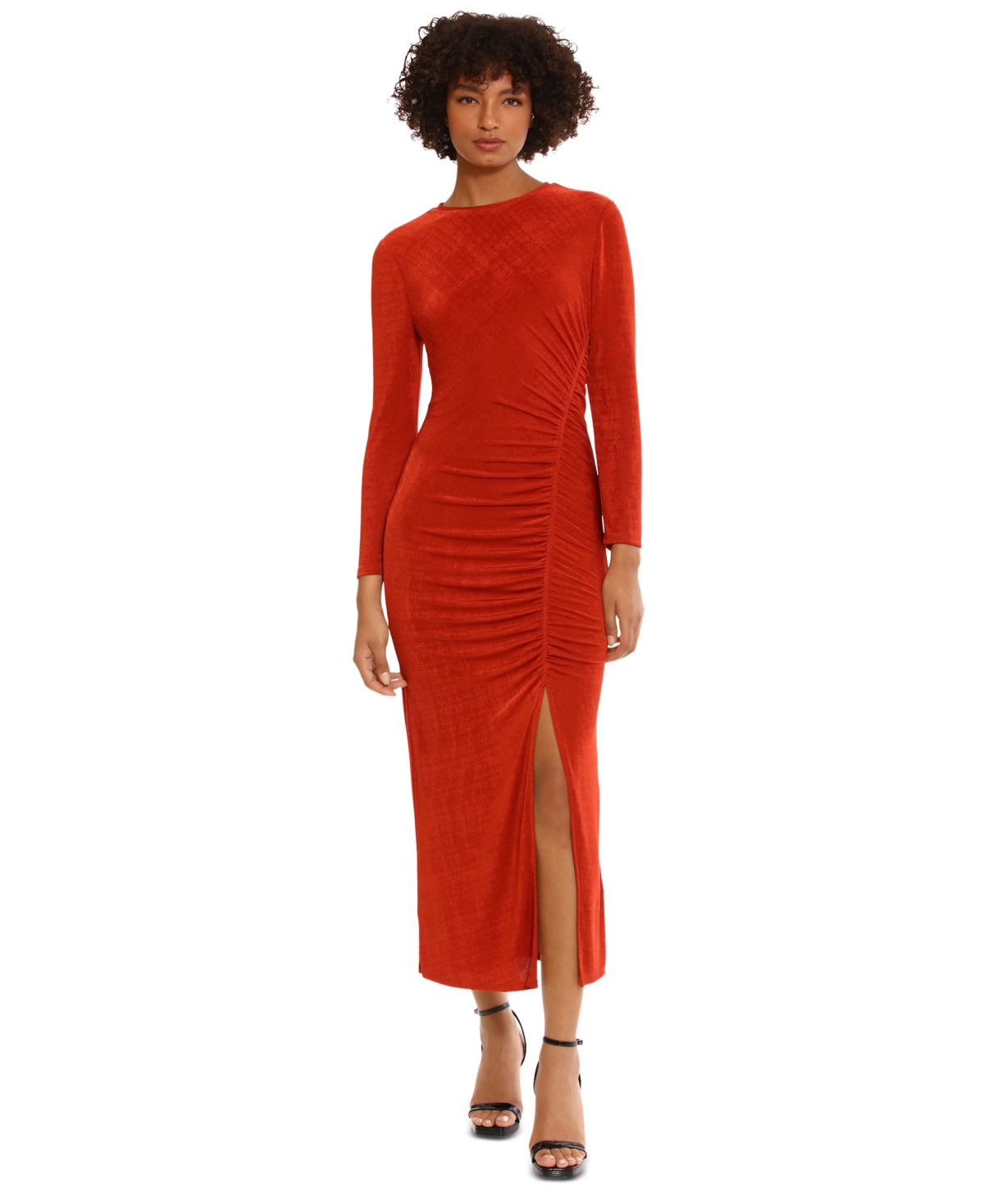 Donna Morgan Women's Ruched Long-sleeve Midi Dress In Red Ochre