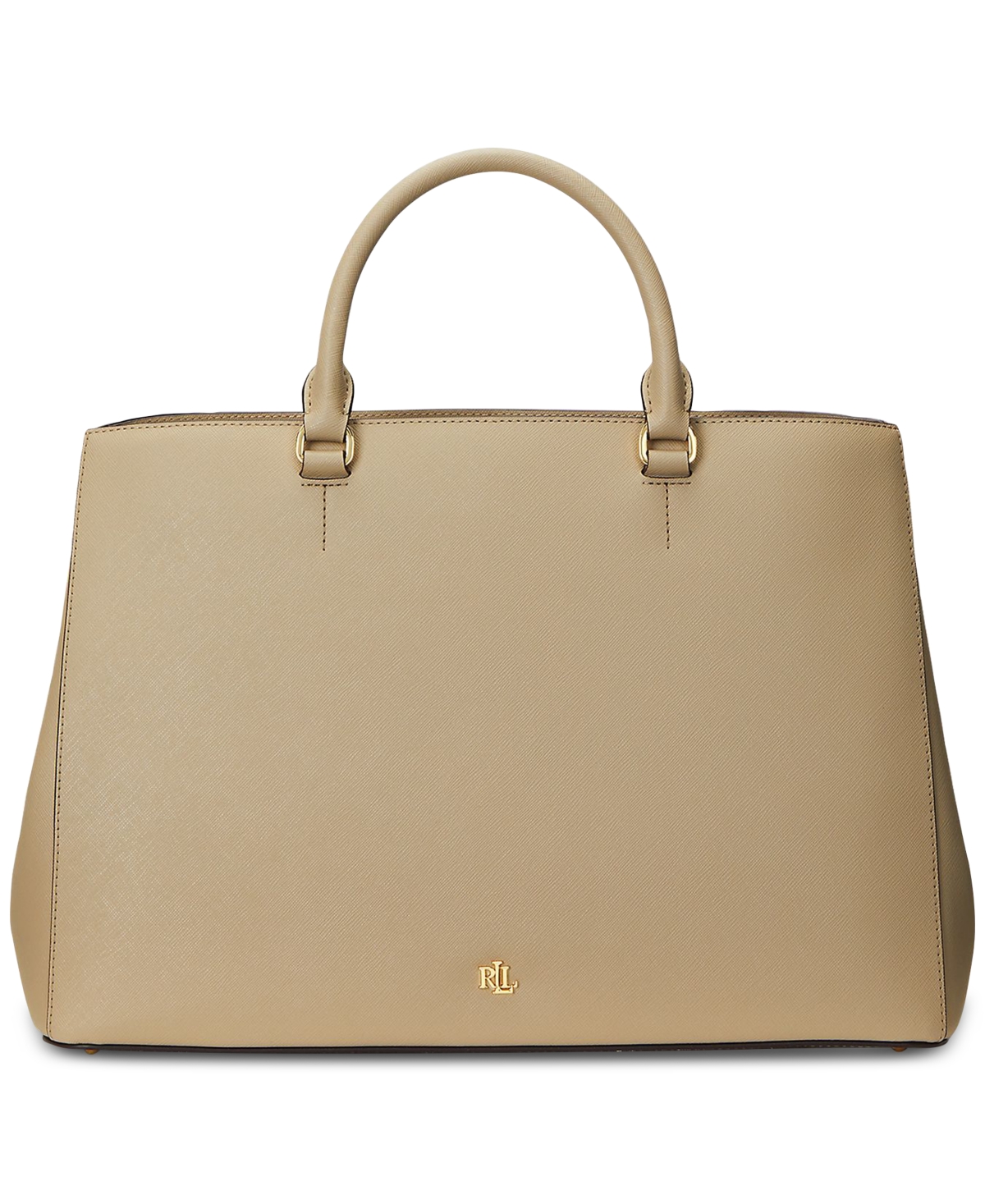 Ralph Lauren Crosshatch Leather Large Hanna Satchel In Birch Tan
