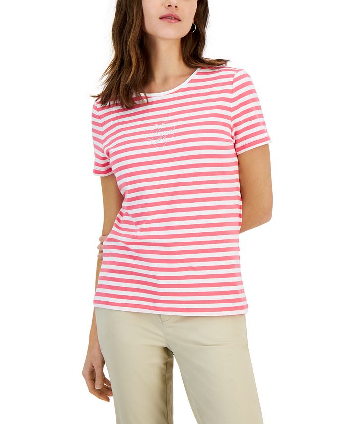 Tommy Hilfiger Women's Crystal-Embellished Striped Top - Macy's