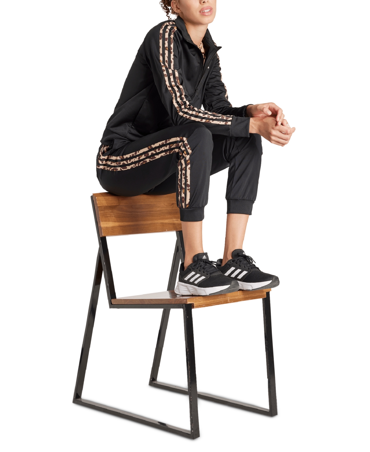 adidas Women's Tricot Tapered Animal-Print 3-Stripe Track Pants