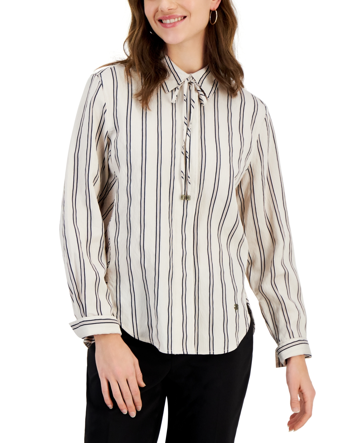 Tommy Hilfiger Women's Collared Dobby Striped Shirt In Whitecap Multi