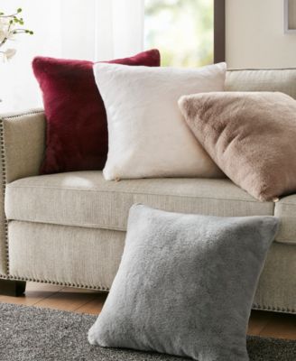 Sable Solid Faux Fur Decorative Pillow, 20" x 20"